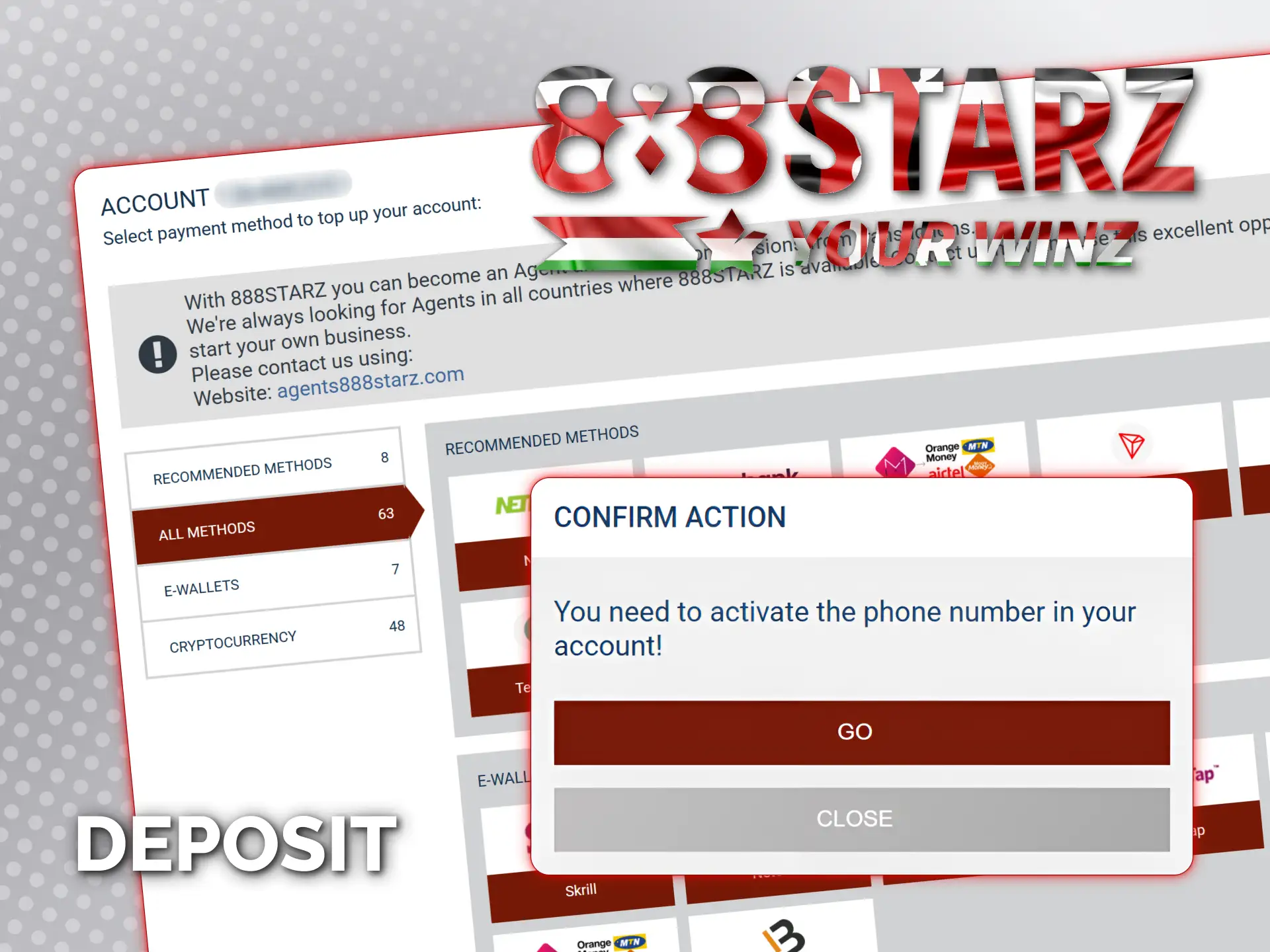 Follow guidelines to successfully deposit money to your 888starz account.