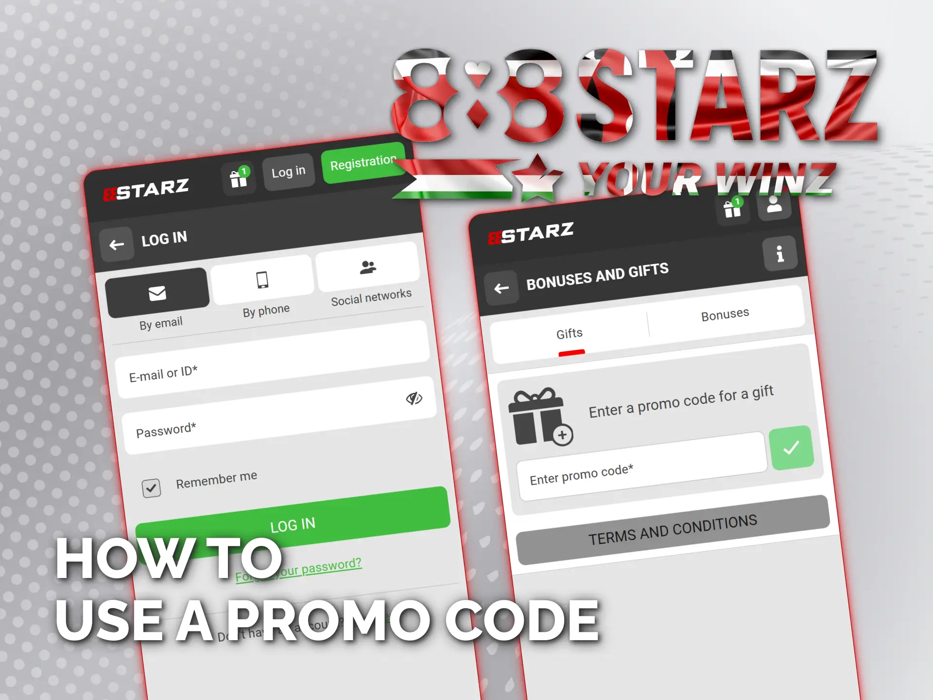Access your profile on 888starz to use a promo code.